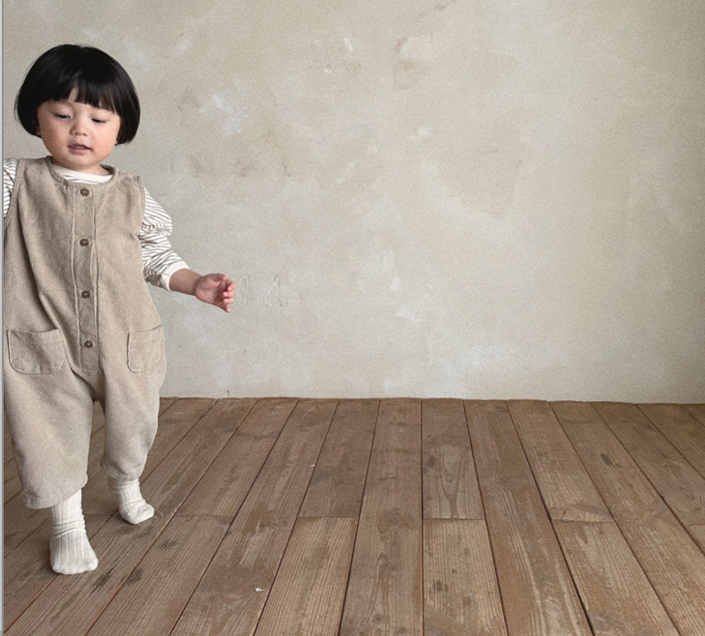 Ribbed Cotton Overalls in Neutral Colors for Babies