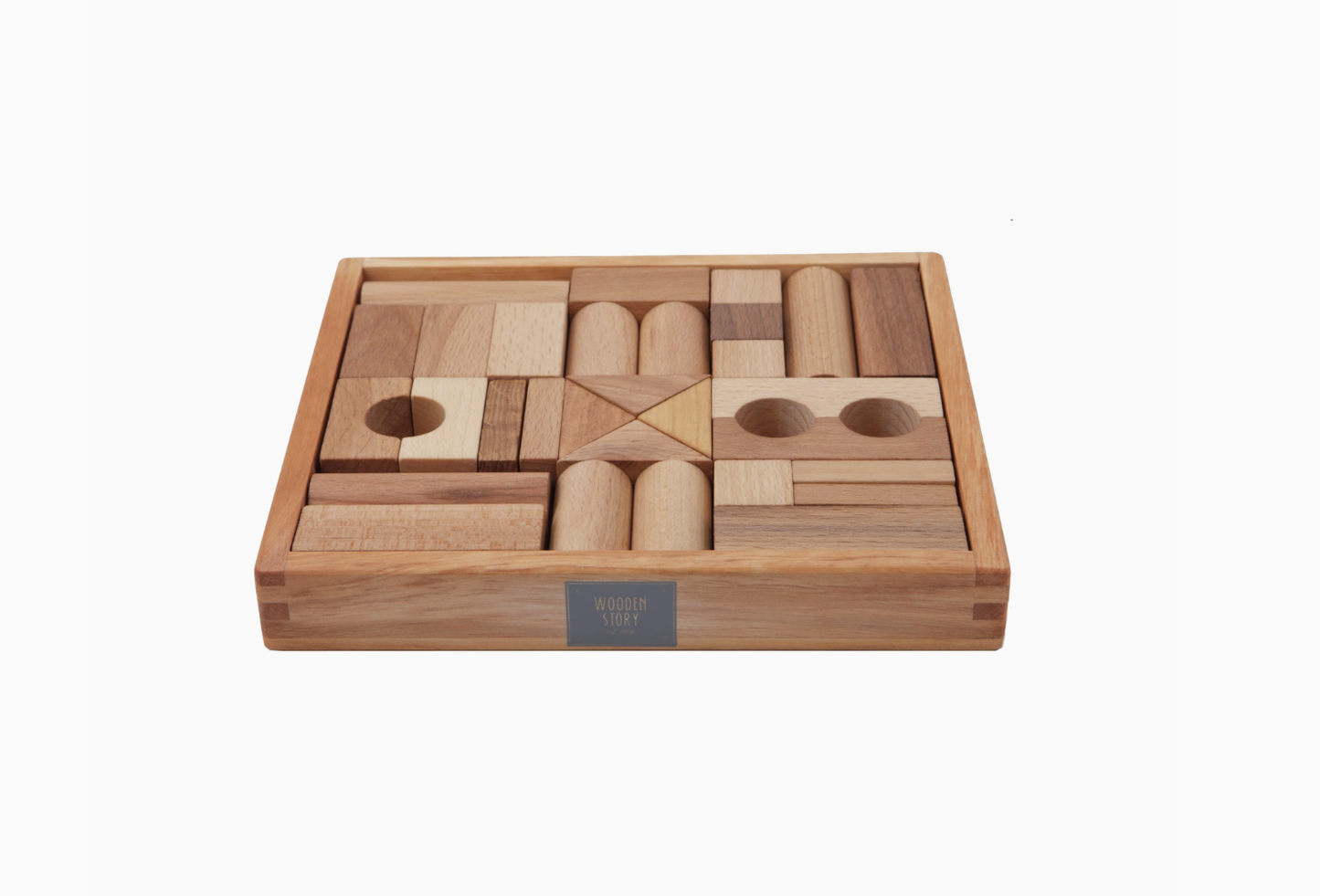 Wooden Blocks in Tray - 30 Pcs Natural